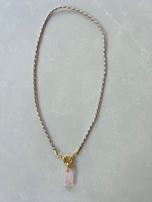 Thin cord necklace with emerald Fish charm #98