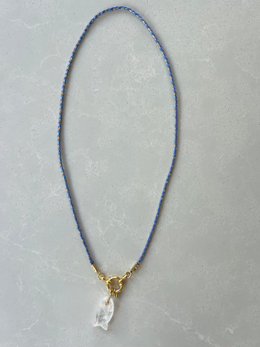 Thin cord necklace with emerald Fish charm #103