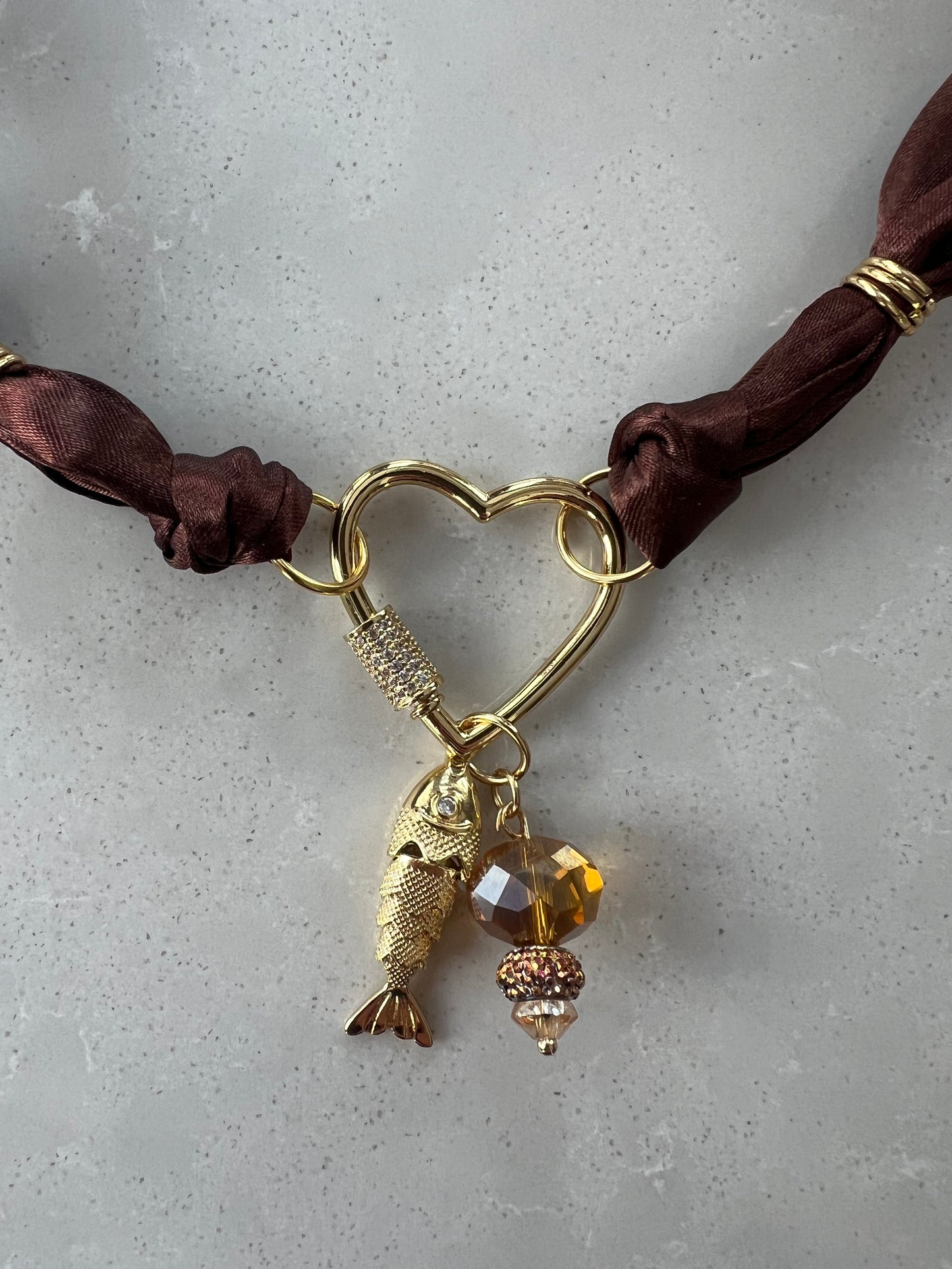 scarf Necklace with sparkling heart closure #44