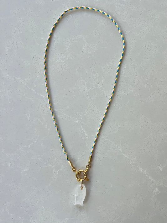Thin cord necklace with emerald Fish charm #102