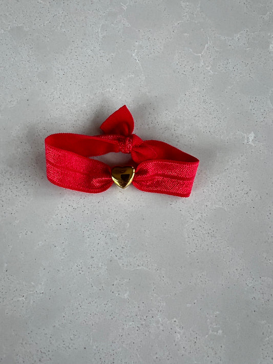 Elastic gold heart bracelet , red