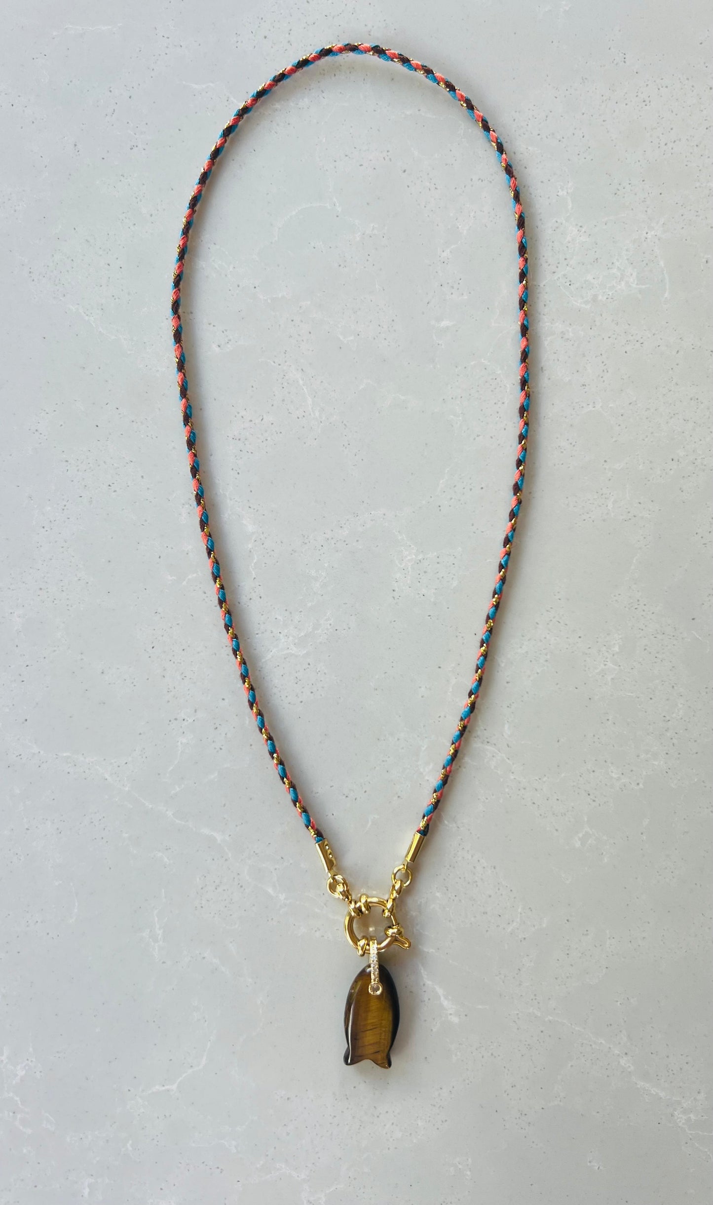 Thin cord necklace with emerald Fish charm #104