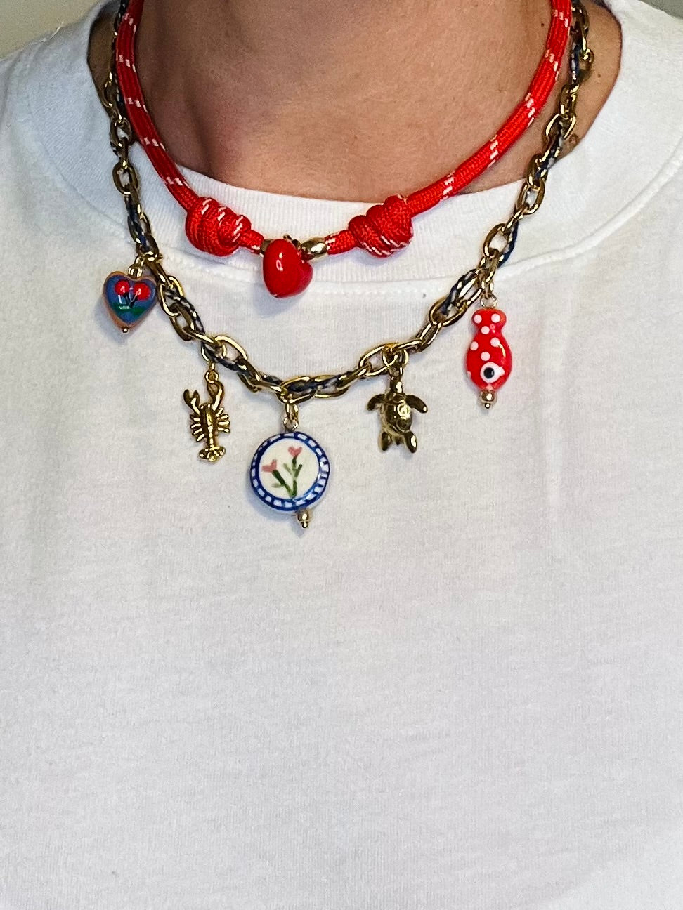 Multi charm Chain ( with cord inside )necklace #119