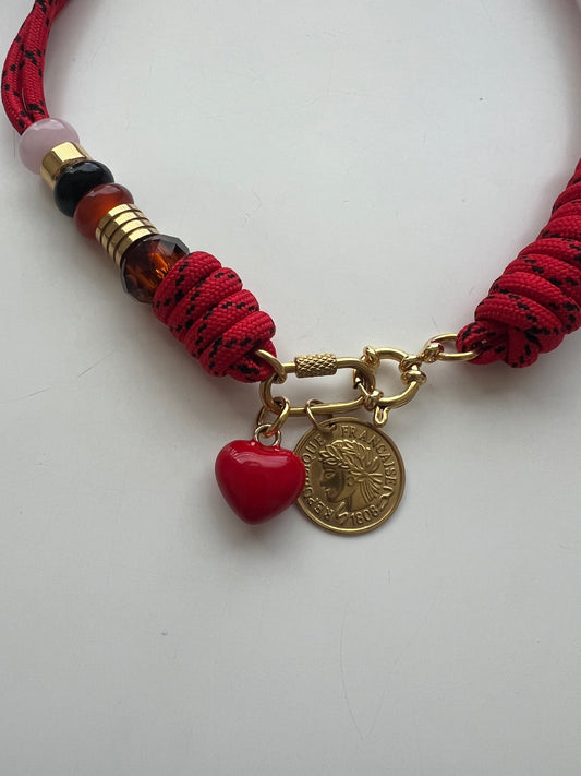 Asymmetric red cord necklace with slider beads # 125