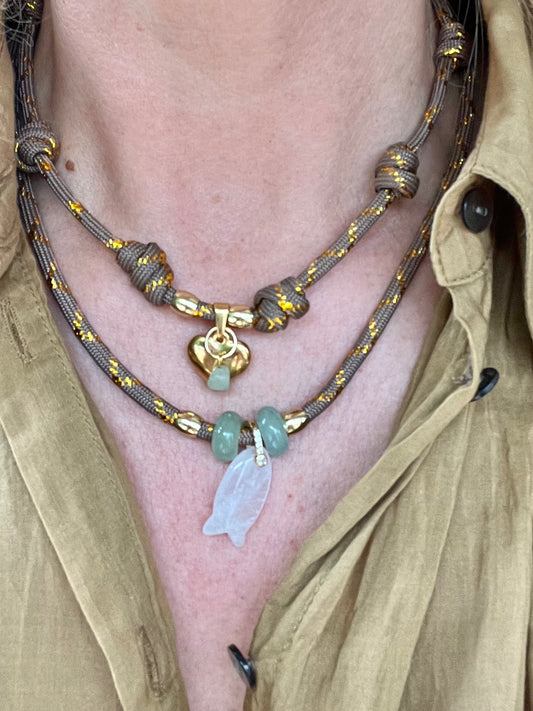 Multiple knotted short cord necklace #115