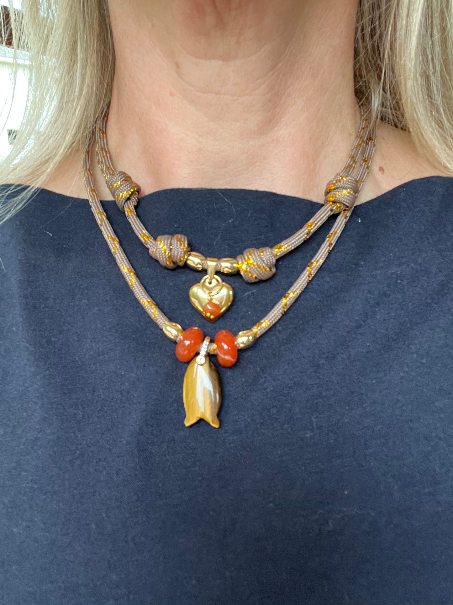 Multiple knotted short cord necklace #116