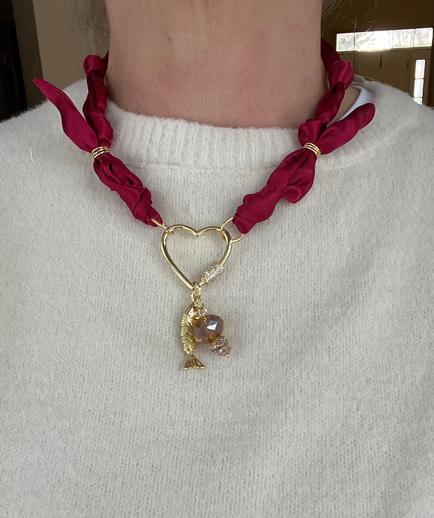 Scarf Necklace with Sparkling heart closure #43