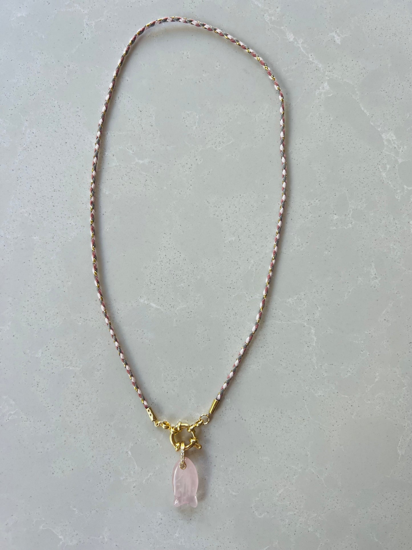 Thin cord necklace with emerald Fish charm #98