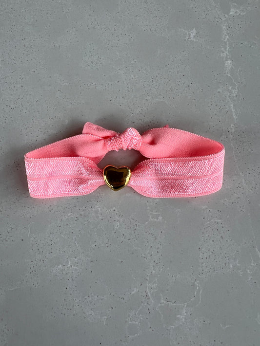Elastic gold heart bracelet, light pink