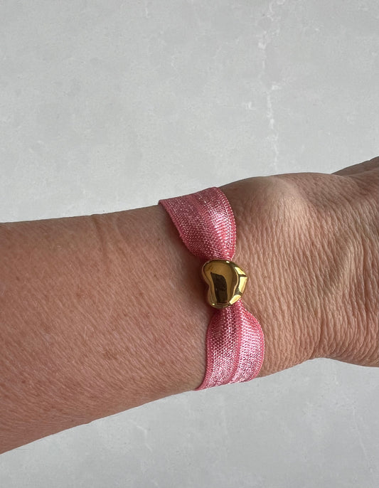 Elastic gold heart bracelet, pink