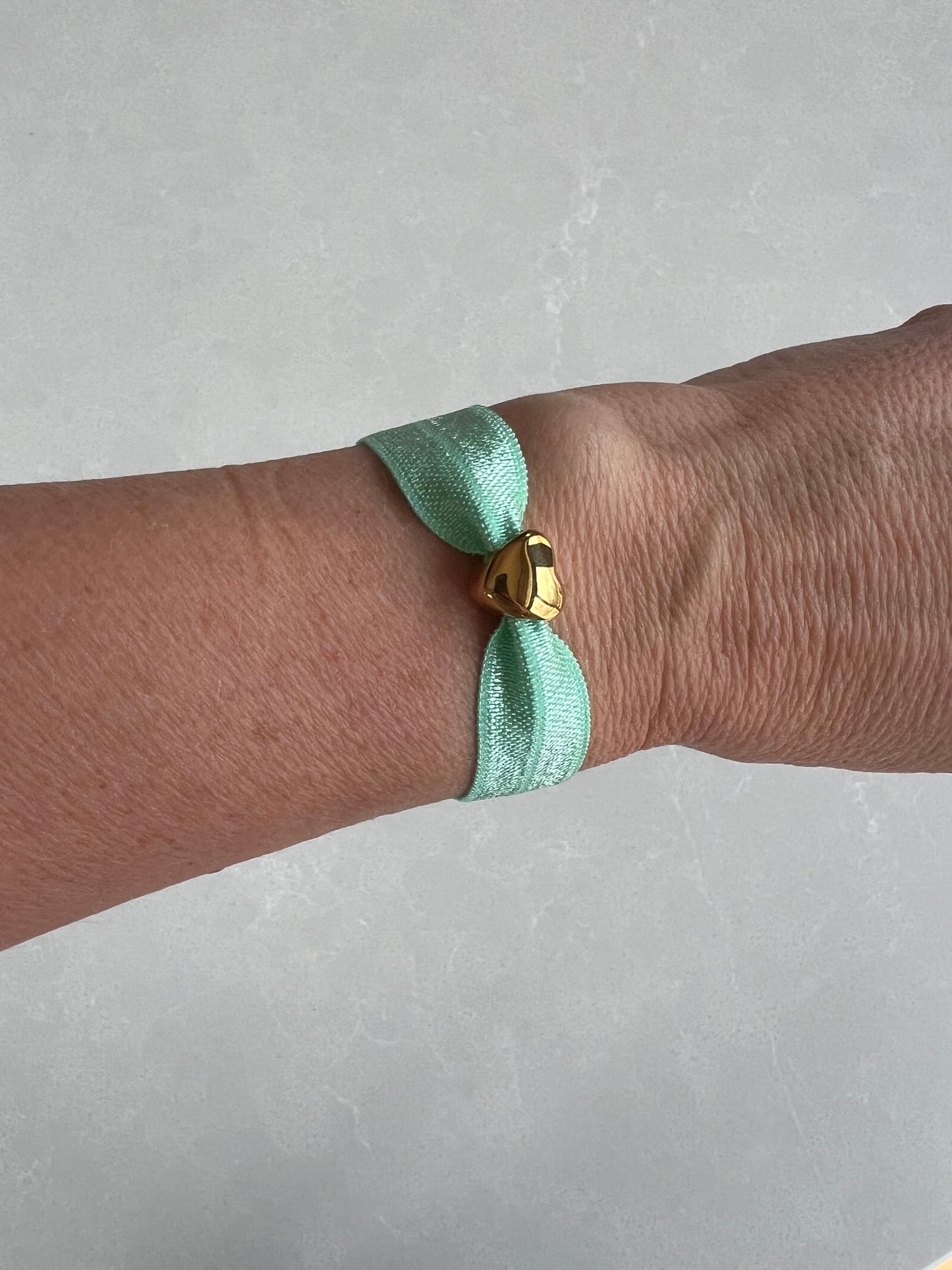 Elastic gold heart bracelet ,turquoise