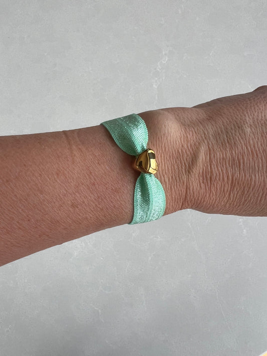 Elastic gold heart bracelet ,turquoise
