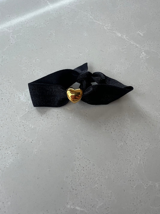 Elastic gold heart bracelet , black