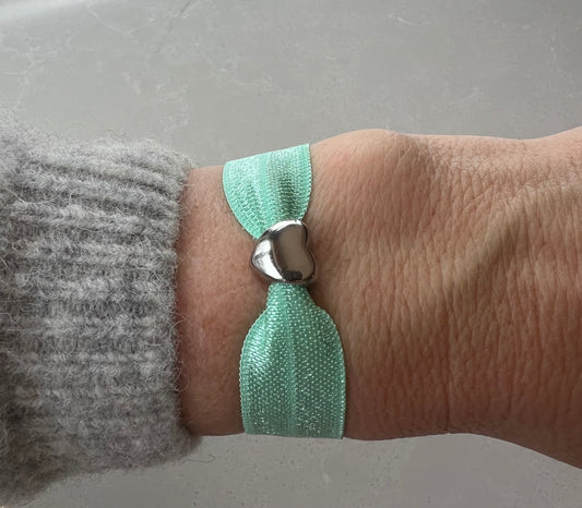 Elastic silver heart bracelet turquoise