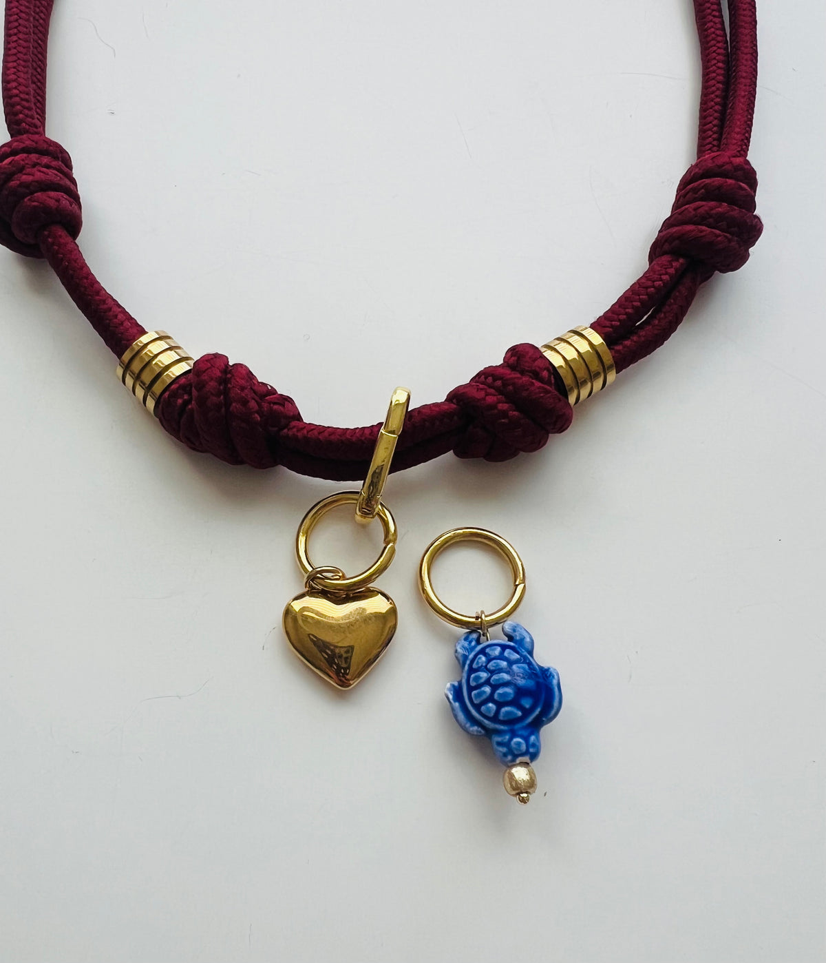 Multi knotted short cord necklace with changeable charms#123