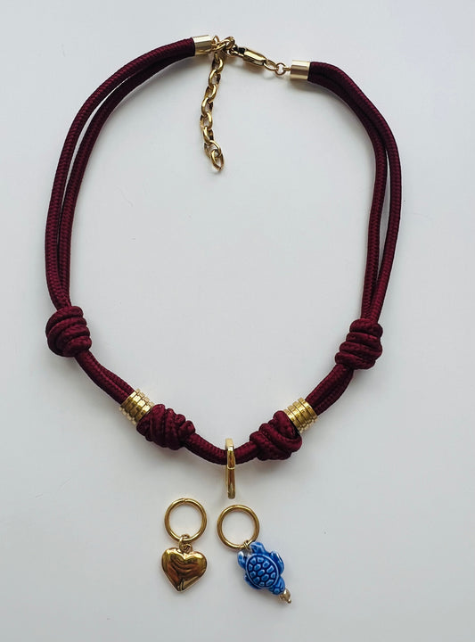 Multi knotted short cord necklace with changeable charms#123