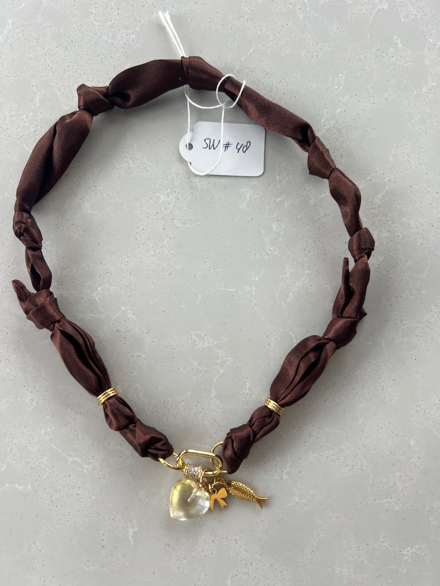 Scarf necklace with sparkling oval closure #48