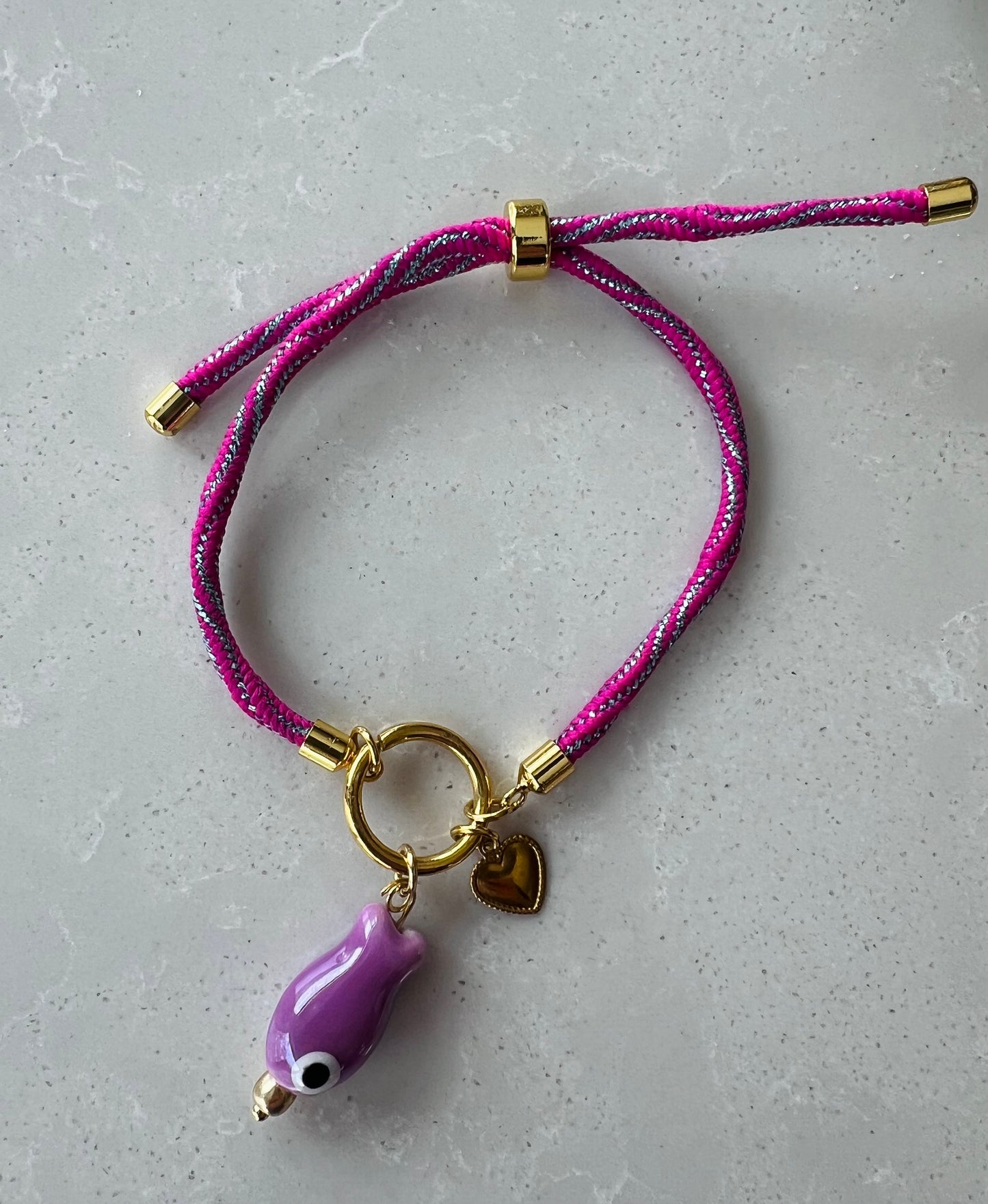 Cord bracelet fish and heart #3