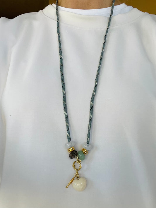 Cord necklace with slider beads , multiple ways to wear #77