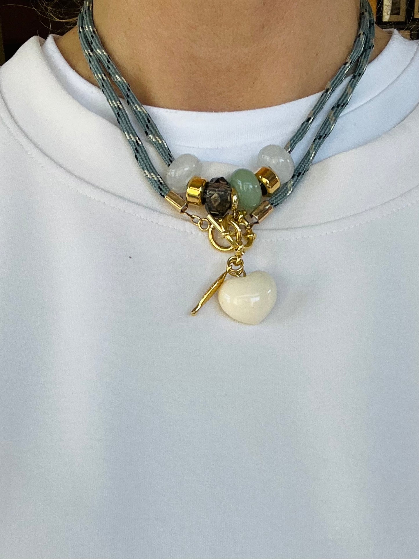Cord necklace with slider beads , multiple ways to wear #77