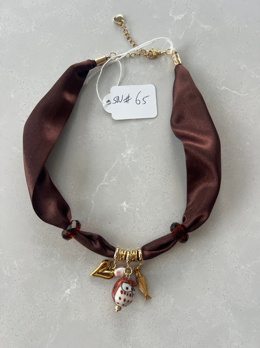 Scarf Necklace #65 (3 charms and 2 glass beads)