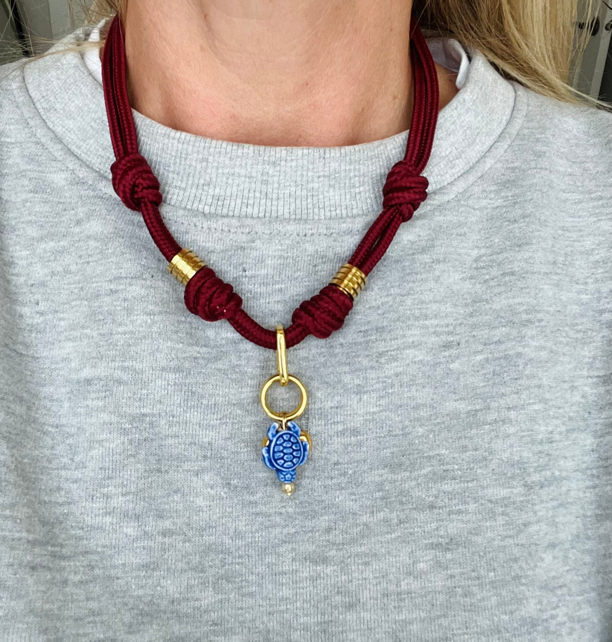 Multi knotted short cord necklace with changeable charms#123
