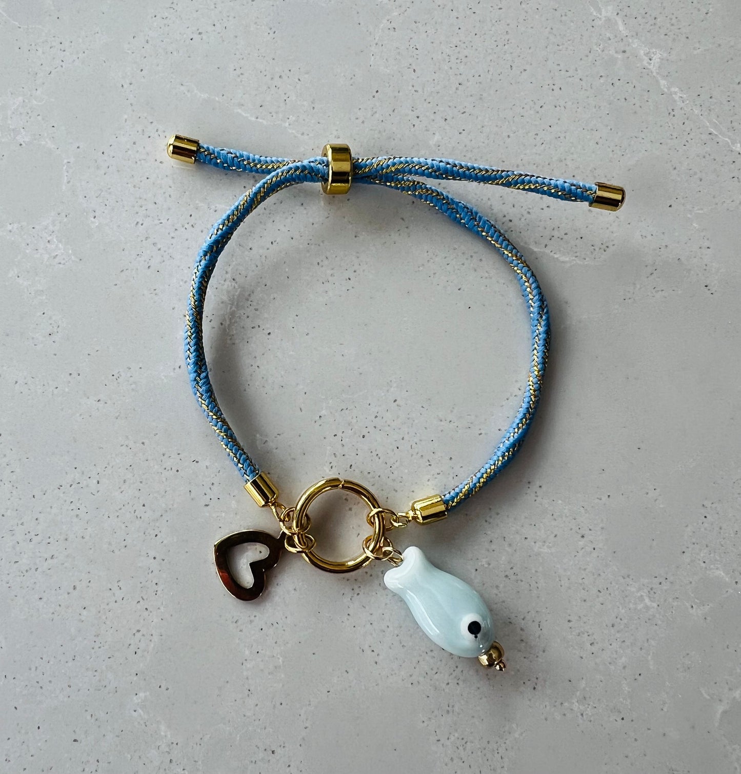 Cord bracelet fish and heart #2