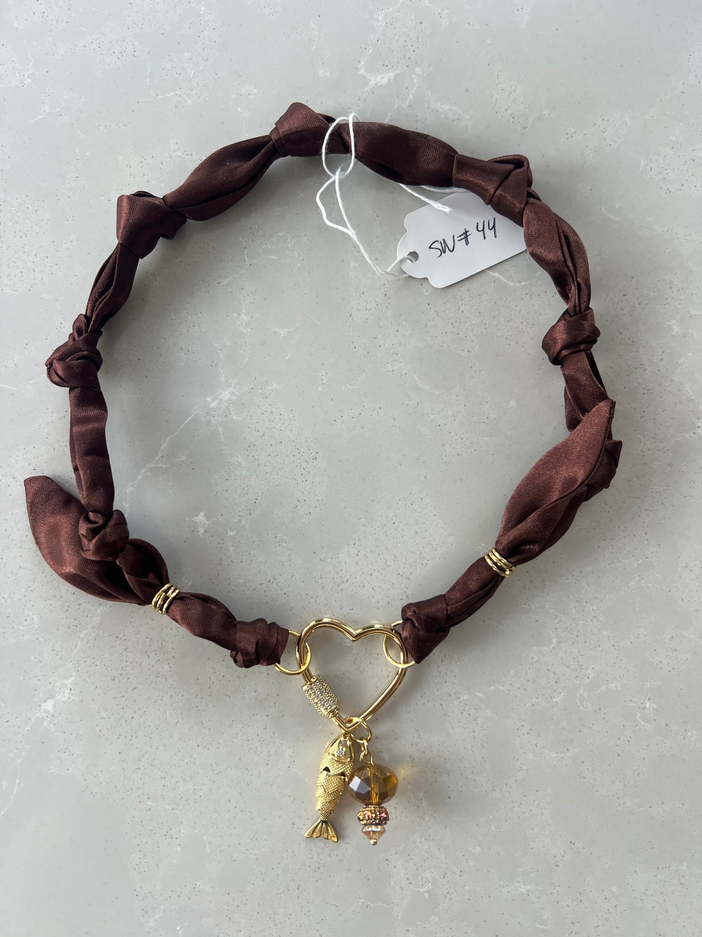 scarf Necklace with sparkling heart closure #44