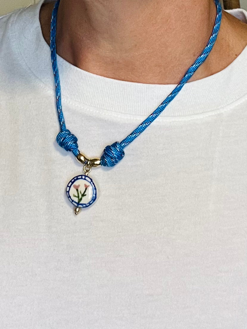 Short cord necklace with ceramic charm #118