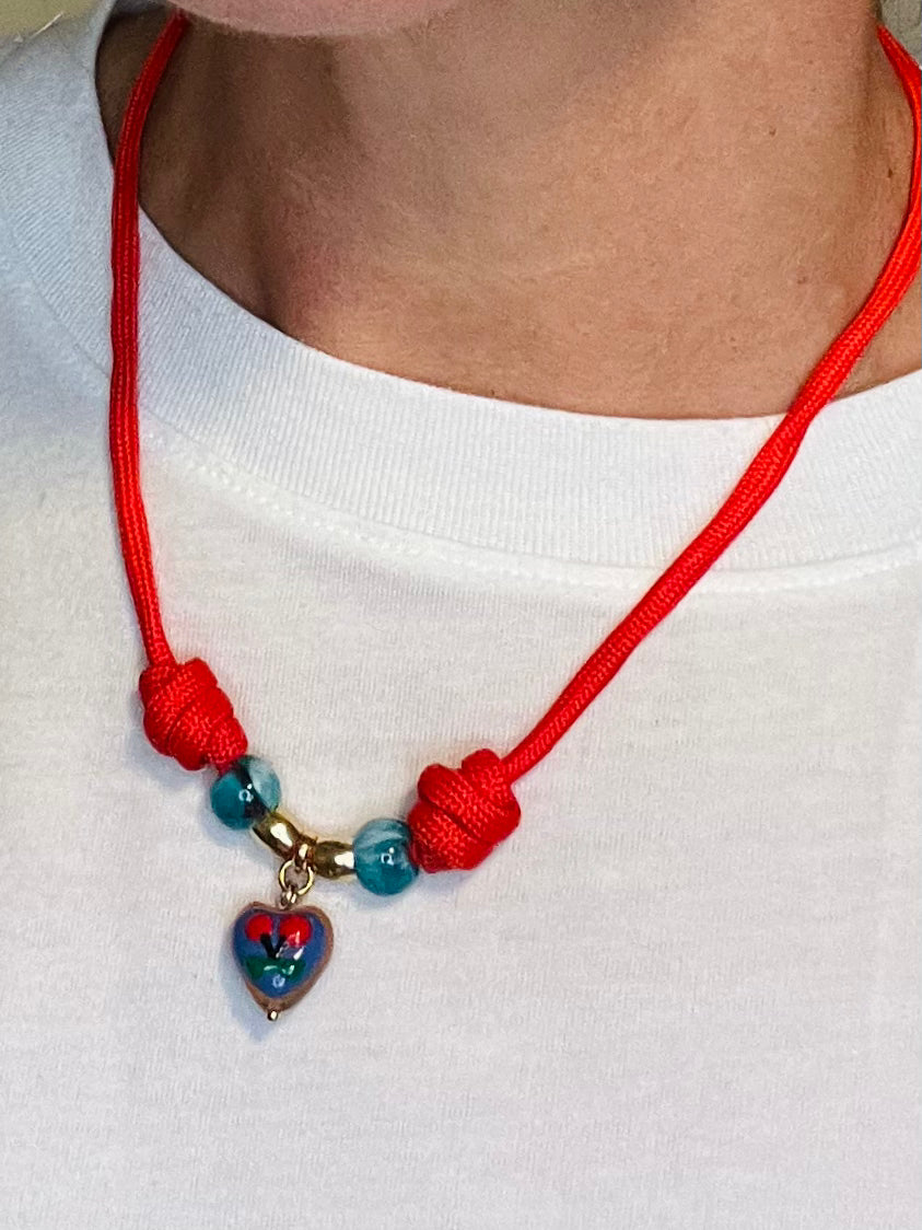 Short cord necklace with ceramic heart #117