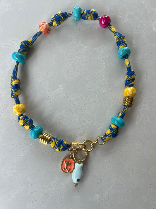 Multi knotted cord necklace with slider beads and charms #108
